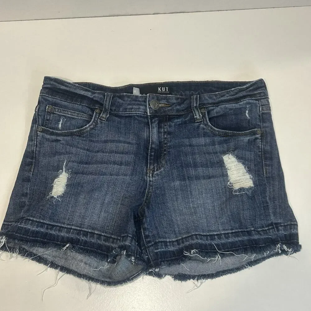 KUT from the Kloth Andrea High Rise Shorts Women’s 8 Distressed RawHem